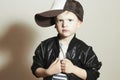 Fashionable Child.stylish little boy in tracker Cap.fashion children