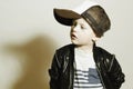 Fashionable Child.stylish little boy in tracker Cap.fashion children.Tracker Hat