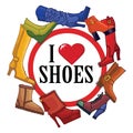 Fashionable colored women's boots ,shoes.Sign love