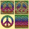 Fashionable colorful seamless backgrounds and hippie peace symbol with leopard print. Fashion design for textile, wallpaper, t shi