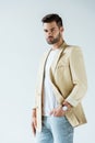 Fashionable confident man wearing jacket