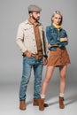 fashionable couple posing in street style autumn outfit Royalty Free Stock Photo