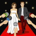 Fashionable couple on a red carpet event before press reporters Royalty Free Stock Photo