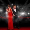 Fashionable couple on red carpet Royalty Free Stock Photo