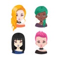 Fashionable diverse women avatars with different hairstyles Royalty Free Stock Photo