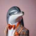 A fashionable dolphin in stylish clothing, posing for a portrait with a playful and intelligent gaze2
