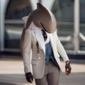 A fashionable dolphin in stylish clothing, posing for a portrait with a playful and intelligent gaze1