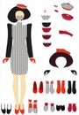 Fashionable dress with a set of berets, face masks, shoes