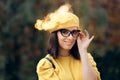 Fashion Portrait of a Woman Wearing Beret and Eyeglasses Royalty Free Stock Photo