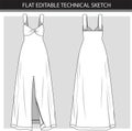 Fashionable evening dress template. Elegant evening dress front, back, white color.