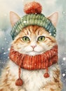 Fashionable Feline: A Snowy Adventure with a Stylish Kitten in a Royalty Free Stock Photo