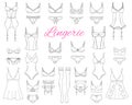 Fashionable female lingerie collection, vector sketch illustration. Royalty Free Stock Photo