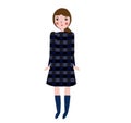 Fashionable female in plaid dress. Girl in trendy clothes, artistic hand drawn style illustration