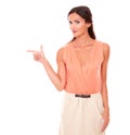 Fashionable female pointing to her right Royalty Free Stock Photo