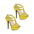 Fashionable female yellow high-heeled sandals. Open shoes. The design is suitable for icons