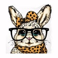 Fashionable Fluffy Bunny: Leopard Bandana and Glasses Ensemble AI Generated Royalty Free Stock Photo