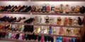 Fashionable footwear showroom showcase arrange sandle and shoes properly