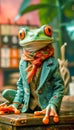 Fashionable frog in suit presenting a scholarly vibe