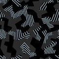 Fashionable geometric camouflage pattern. Seamless techno texture. Abstract black military or car decal camo. Vector Royalty Free Stock Photo