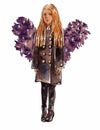 Fashionable girl with blond hair and purple star wings Royalty Free Stock Photo