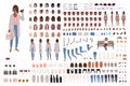 Fashionable girl creation set or DIY kit. Collection of body elements, stylish clothes, gestures, facial expressions