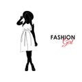Girl. Fashion. Silhouette of a girl. Girl in a dress and a straw hat