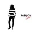 Girl. Fashion. Silhouette of a girl. Girl in jeans and jumper Royalty Free Stock Photo