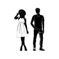 Fashionable girl and guy vector. Fashion. Boy and girl silhouette vector. Fashionable young couple. Girl in a dress and a straw
