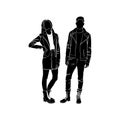Fashionable girl and guy vector. Fashion. Man and woman silhouette vector. Fashionable young couple. Girl in a denim skirt