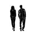 Fashionable girl and guy vector. Fashion. Man and woman silhouette vector. Fashionable young couple. Girl in a sports suit. Guy Royalty Free Stock Photo