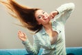 Fashionable girl with long hair blowing Royalty Free Stock Photo