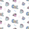 Fashionable Girl`s vector patches seamless pattern background