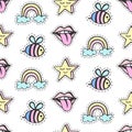 Fashionable Girl`s vector patches seamless pattern background