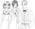 Fashionable girls and man, sketch Royalty Free Stock Photo