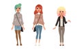 Fashionable Girls Wearing Stylish Outfit Set, Beautiful Cheerful Young Women Dressed Trendy Casual Clothes Flat Vector