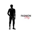 Guy. Fashion. Silhouette of a guy. Guy in a T-shirt and breeches