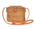 Fashionable handmade natural organic rattan bag. Trendy bamboo eco bag from Bali isolated on white background Royalty Free Stock Photo