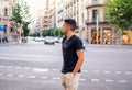 Fashionable handsome man on the street of modern city Royalty Free Stock Photo