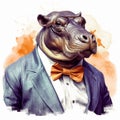 Fashionable Hippo: A Hyper-detailed Painting Of A Stylish Hippopotamus