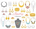 Fashionable jewelry collection, isolated on white background, vector illustration.