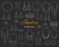 Fashionable jewelry collection, vector hand drawn doodle illustration.