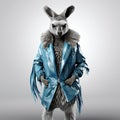 Fashionable Kangaroo In Blue Fur Coat With Feathers And Glasses Royalty Free Stock Photo