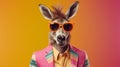 Fashionable Kangaroo In Punk Clothes With Surreal Hairstyle