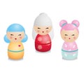 Fashionable kokeshi set. Traditional japanese dolls in realistic style. Royalty Free Stock Photo