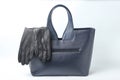 Fashionable leather bag, gloves Royalty Free Stock Photo