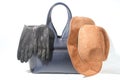 Fashionable leather bag, gloves, felt hat Royalty Free Stock Photo