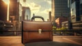 Fashionable leather briefcase on street