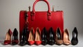 Fashionable leather collection elegant, shiny high heels and bags generated by AI