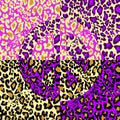 Fashionable leopard print and hippie peace symbol. Fashion design for textile, wallpaper, t shirt, bag, poster, scrapbook in golde