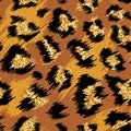 Fashionable Leopard Seamless Pattern. Stylized Spotted Leopard Skin Background with Golden Glitter for Fashion, Print